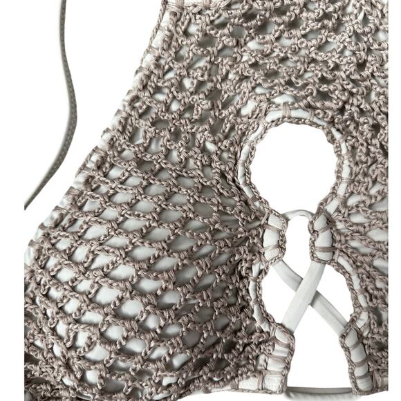 Lucky Brand Crochet Tie Back Strappy Bikini Top in Sand Size Small - Picture 3 of 7